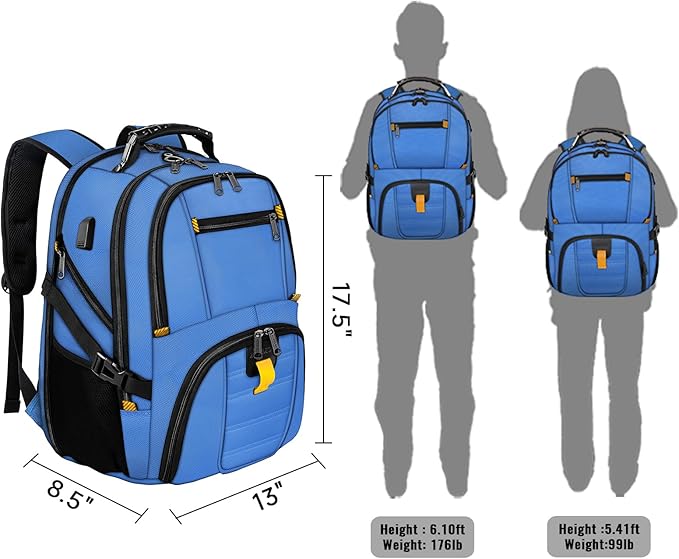 YOREPEK Travel Backpack, Extra Large 50L Laptop Backpacks for Men Women, Water Resistant College Backpack Airline Approved Business Work Bag with USB Charging Port Fits 17 Inch Computers, Cobalt Blue