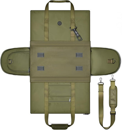 travel inspira Convertible Garment Bag 2 in 1 Carry On Garment Duffle Weekender 45L with Extended Shoe Compartment, Waterproof Nylon, Hanging Hook for Travel Business Men, Army Green