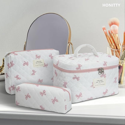 Makeup Bag,Quilted Cosmetic Bag,Large Floral Make Up Bag for Women,Cotton Makeup Bag Set,Flower Travel Toiletry Bag
