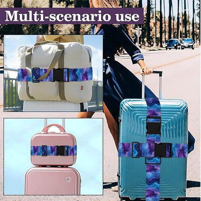 2PC,Galaxy Pattern Luggage Strap 1.97 x 70.84 inch Blue Purple Abstract Design Adjustable Suitcase Belt Durable Nylon Baggage Identifier for Cosmic Travel Style