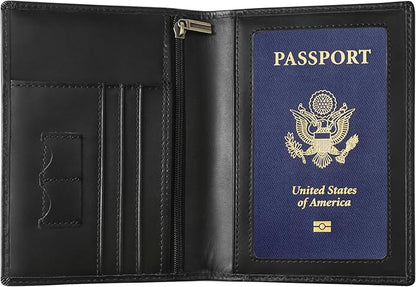 Ringsun Leather Passport Cover for Men Women, RFID Passport Wallet Case Travel Passport Holder for Family