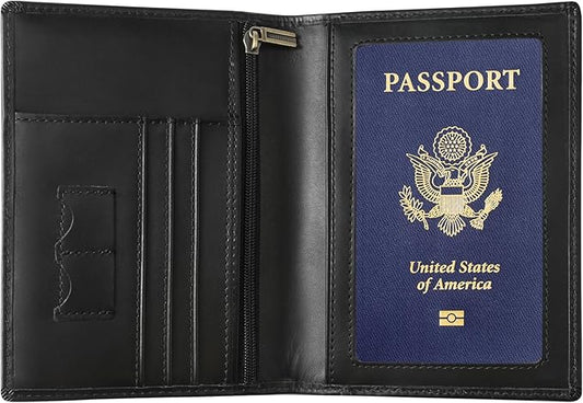 Ringsun Leather Passport Cover for Men Women, RFID Passport Wallet Case Travel Passport Holder for Family