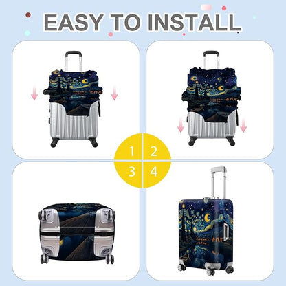 ANNA QUEEN Starry Night Art Luggage Cover, Van Gogh Inspired Suitcase Protector, Washable Stretchable Travel Sleeve for 28-30 Inch Luggage