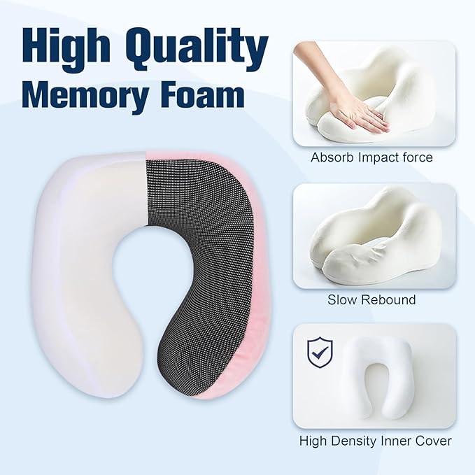 Neck Pillow for Traveling, Travel Pillows for Airplanes,100% Pure Memory Foam Travel Neck Pillow, Adjustable Flight Pillow, Portable Plane Accessories with Eye Mask, Earplugs, Carry Bag