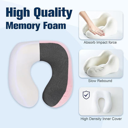 Neck Pillow for Traveling, Travel Pillows for Airplanes,100% Pure Memory Foam Travel Neck Pillow, Adjustable Flight Pillow, Portable Plane Accessories with Eye Mask, Earplugs, Carry Bag