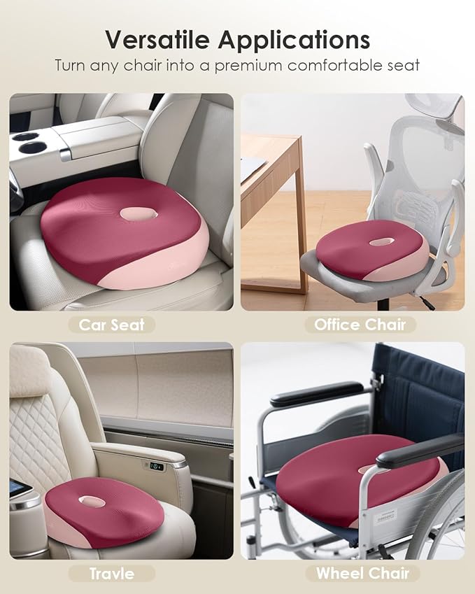 FLORICH Seat Cushion, Memory Foam Cushion for Office Chair, Ergonomic Office Seat Chair Cushion for Relieving Sciatica, Soft & Breathable Car Seat Cushion - Pink