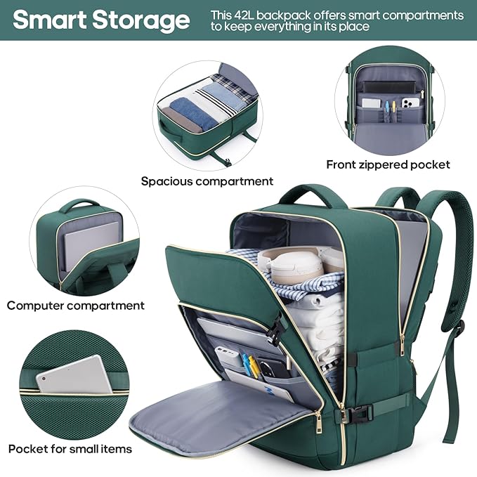 Luggage Sets 3 Piece, Carry On Luggage 20In With Spinner Wheels,PC Hardside Suitcase Set with TSA Lock,Durable Carry On Suitcase With Travel Backpack for Men (Dark Green, 3 piece set (BP/20inch))