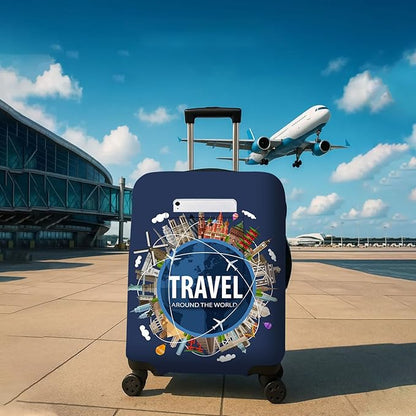Travel around the world Travel Luggage Cover, Travel-Themed Suitcase Protector Stretchable, Washable Travel Suitcase Cover (S for 18-20 Inch Luggage)