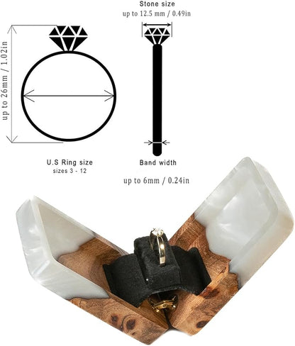 RWA Slim Engagement Ring Box for Proposal – Unique Wedding Ring Holder & Jewelry Display Case – Travel Jewelry Organizer, Ring Bearer Box, Proposal Gift, Wedding Ring Box for Ceremony, FLIP white elm