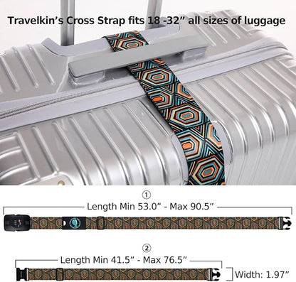Travelkin Luggage Straps TSA Approved - Adjustable Cross Suitcase Straps with TSA Lock, Reinforced Buckle, Unique Pattern - Secure Heavy Duty Luggage Straps for Travel (Geometry)