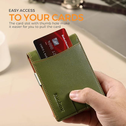 RUNBOX Money Clip Slim Wallets for Men RFID Blocking 11 Card Holder Minimalist Small Leather Bifold Men's Front Pocket Wallet Gift Box