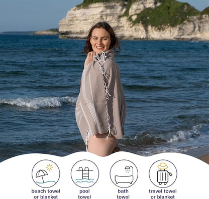 Turkish Beach Towels, Pack of 2 | Oversized, Quick Dry, Sand Free | 100% Cotton, Large 38x71 Towels for Beach, Pool, Travel | Ultra-Soft, Compact, and Absorbent | Light Brown