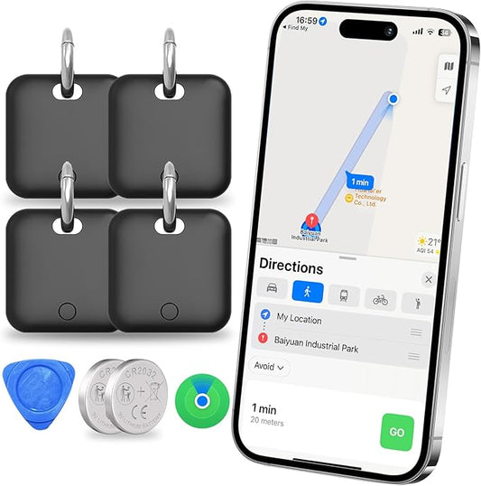 Tracker Tags-4 Pack(iOS Only) Compatible with Apple with 2 Batteries,Replaceable Battery,Bluetooth Luggage Smart GPS Tag Works with Apple Find My APP,Item Finders for Dog/Key/Luggage