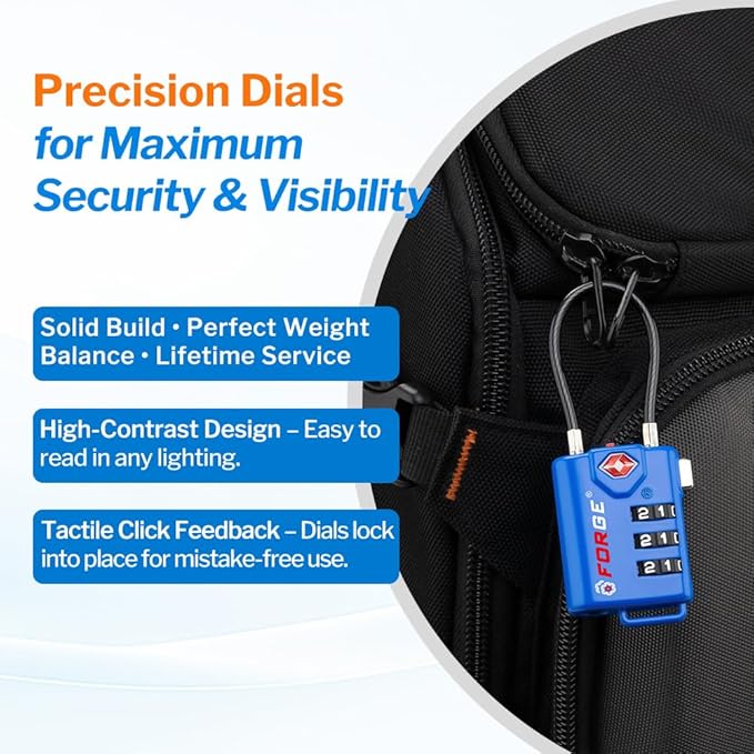 Bright Colors, TSA Approved Cable Luggage Locks 2 Pack Blue, Re-settable Combination with Alloy Body