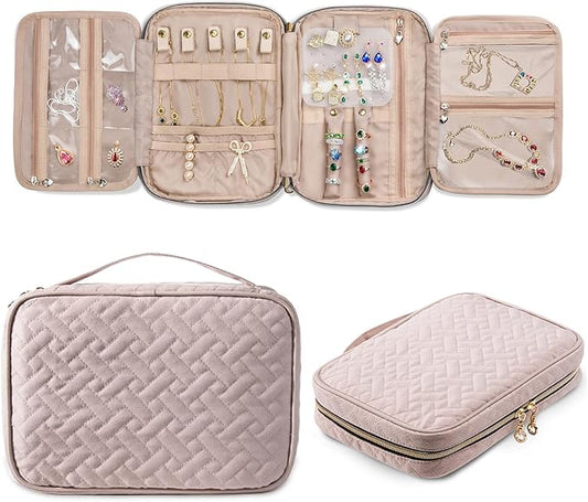 SFYBYHEART Travel Jewelry Organizer Case, Jewelry Travel Bags for Women, Large Capacity Travel Jewelry Case for Tangle-Free Earrings, Necklaces, Rings Storage, Travel Accessories, Pink.…