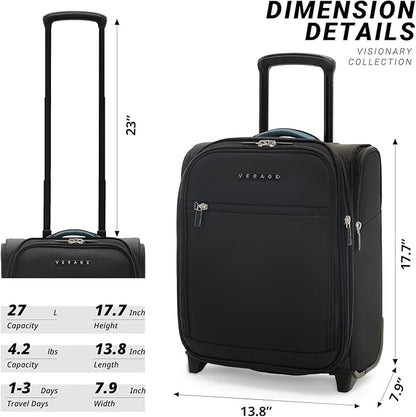 Verage Under Seat Luggage with Wheels, Softside Expanable Small Suitcase Carry On Luggage Bags for Airlines Airplanes Short Trip Men Women (Black, 16-Inch Rolling Underseat)