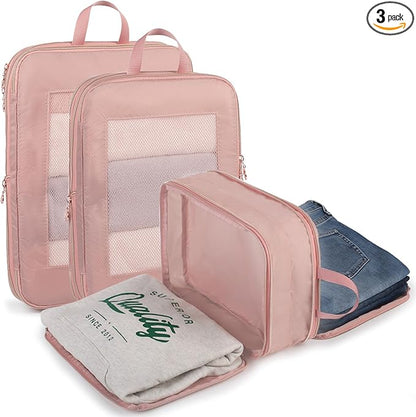 Expandable Double-Sided Compression Packing Cube，3 Set Lightweight Double Deck Organizer Bag Carry on Luggage Backpack Suitcases，Women Travel Accessories for Separate Clean and Dirty Clothes
