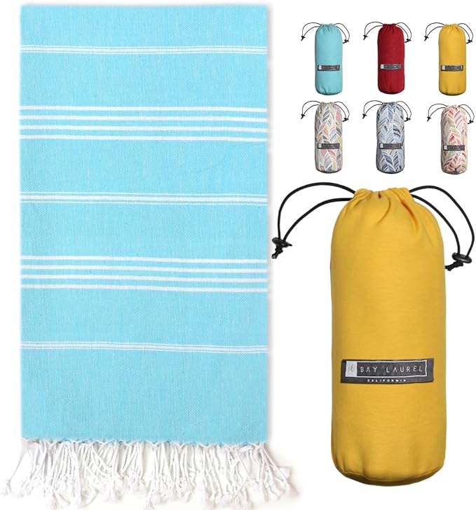 BAY LAUREL Turkish Beach Towel with Travel Bag 39 x 71 Quick Dry Sand Free Lightweight Large Oversized Towels Light