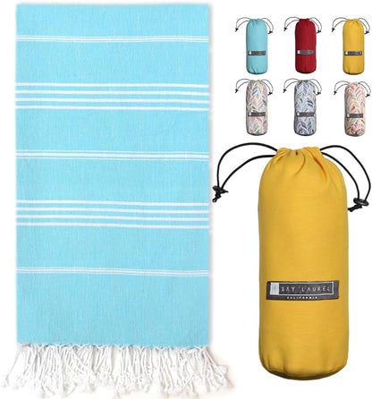 BAY LAUREL Turkish Beach Towel with Travel Bag 39 x 71 Quick Dry Sand Free Lightweight Large Oversized Towels Light