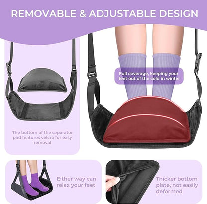 Babenest 2pcs Warmth Airplane Foot Hammock, Foldable Leg Rest Support with Adjustment Nylon Strap and Thicken Bottom, Portable Flight Footrest Holder in Air Travel, Office & Car (Winter)