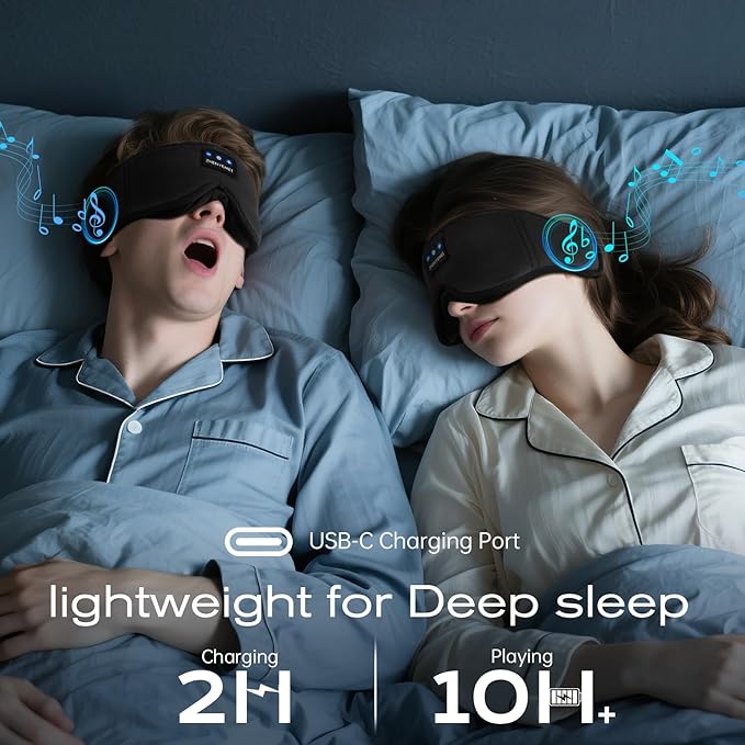 3D Sleep Mask with Bluetooth Headphones, Sleeping Headphones for Side Sleepers, Wireless Music Eye Mask with Ultra-Thin Stereo Speakers for Men, Women, Tech Gifts, Black