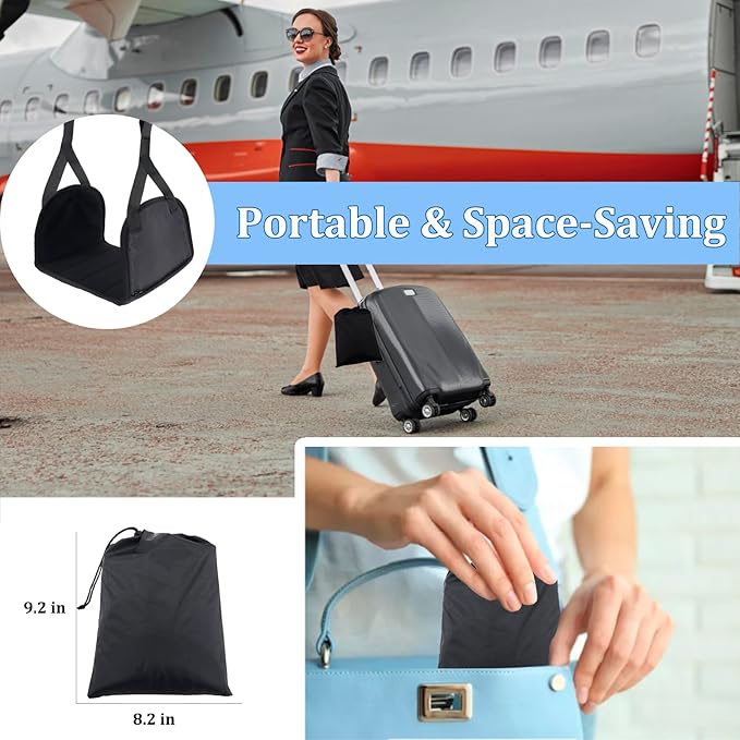 Airplane Travel Foot Hammock Made with Premium Memory Foam, No Collapse Airplane Footrest with Extended Adjustment Strap, Foot Hammock & Portable Plane Leg Rest, Provides Relaxation and Comfortable