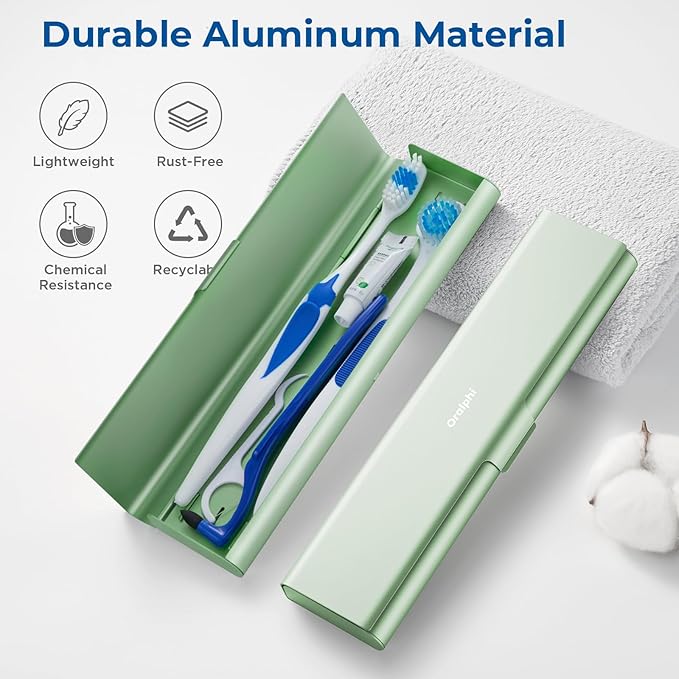 Wider Aluminum Toothbrush Travel Case, Portable Travel Toothbrush Holder, Durable Manual Toothbrush Box Container for Traveling, Bathroom, Camping, Business Trip, Green