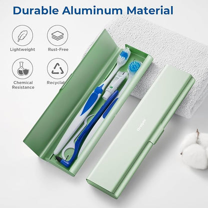 Wider Aluminum Toothbrush Travel Case, Portable Travel Toothbrush Holder, Durable Manual Toothbrush Box Container for Traveling, Bathroom, Camping, Business Trip, Green