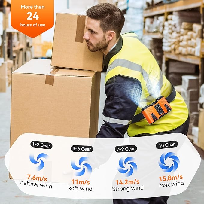 12000mAh Personal Waist Fan, USB Rechargeable Clip The Waist For Working,10 Speed & 23H Cooling and Heatstroke Prevention For Outdoor Travel Camping (orange, 12000mAh)