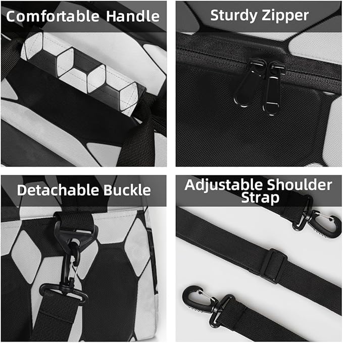 Kids Duffle Bag Girls Boys Black White Soccer Ball Sports Texture Weekender Overnight Bag,Lightweight Duffel Bags for Traveling Gym Sport Dance