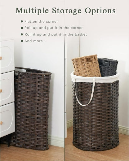 Laundry Basket Round Rattan Laundry Hamper 29.1 Gal (110 L) Handwoven Large Wicker Basket with Handles, Wicker Hamper with Removable Bags and 2 Mesh Bags for Bathroom Living Room Brown