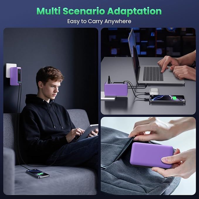 120W USB C Charger Block with 2 Built-in Retractable Cables,4-in-1 GaN IV Foldable Plug Wall Charger Fast Charging Station,PD 65W Laptop Adapter for MacBook/iPad,iPhone 17/16/15,Galaxy,Android-Purple