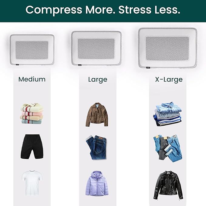 NOBL Travel Compressible Packing Cubes Set, 6 Pieces Travel Packing Organizers, Compression Luggage Cubes for Suitcases & Carry On, Space Saving (XXS, XS, S, M, L, XL) - Ivory