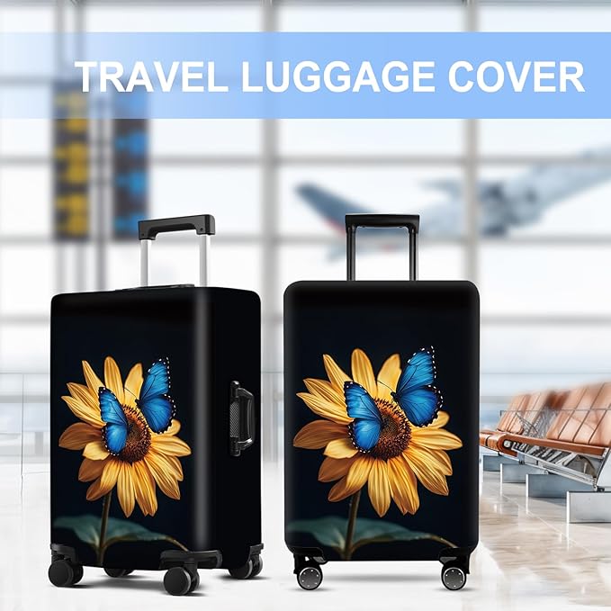 Luggage Cover Washable Suitcase Protector Anti-scratch Suitcase cover Fits 20-34 Inch Luggage (Sunflower, L(28-30inch suitcase))