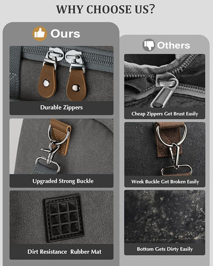 Gonex Canvas Duffle Bag for Travel, Expandable Water Resistant 50L Carry on Duffel Overnight Weekender Gym Bag with Wet Dry Separation Pocket & Suitcase Handle Sleeve, Grey