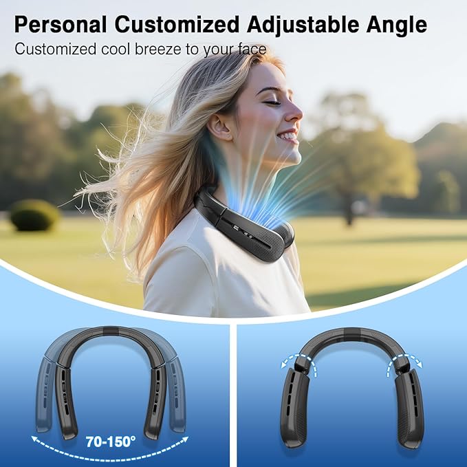 ChillGo Portable Neck Fan - 8400 RPM Enlarged Turbo Airflow - 5200mAh Personal Rechargeable Cooling Wearable Fan - Max 16H, 4 Speeds, Foldable, LED Display - Great Gifts for Men Women - 2nd Gen Black