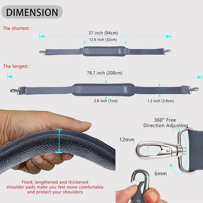 ZINZ 79 inch Shoulder Strap, Extra-thick Fixed Cushion Pad and Dual Clasps Universal Replacement Strap with Metal Swivel Hooks for Laptop Bags, Luggage Bags, Camera, Crossbody (200cm,Dark Gray)
