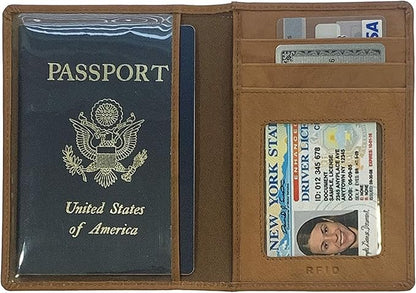 Personalized Monogrammed Antique Saddle Leather RFID Passport Wallet and Luggage Tag