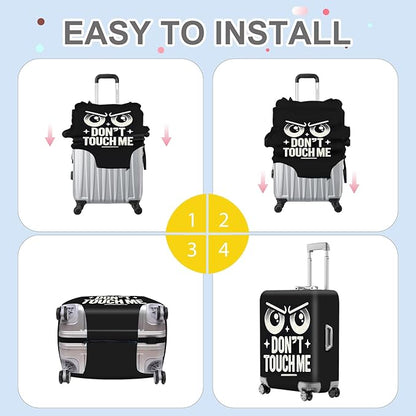 ANNA QUEEN Funny “Don’t Touch Me” Luggage Cover, Bold Black Suitcase Protector with Angry Eyes Design, Stretchable, Washable Travel Cover for 28-30 Inch Luggage