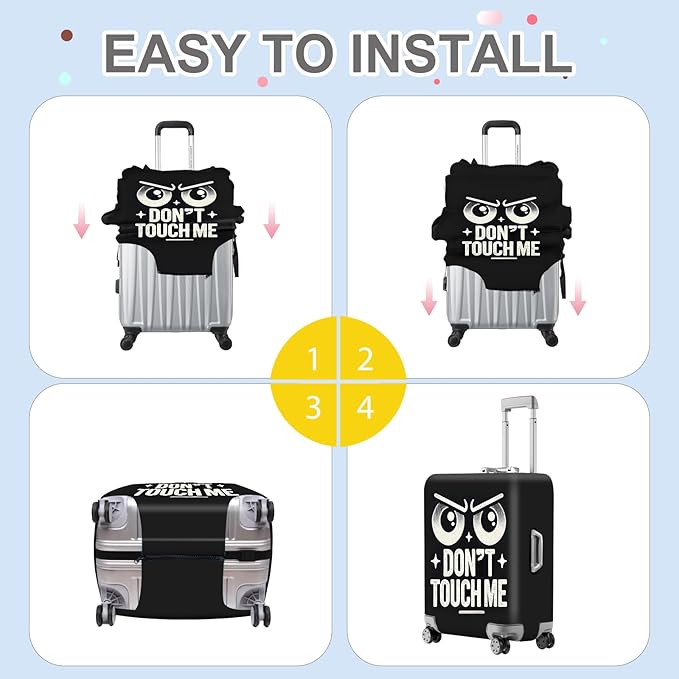 ANNA QUEEN Funny “Don’t Touch Me” Luggage Cover, Bold Black Suitcase Protector with Angry Eyes Design, Stretchable, Washable Travel Cover for 32-34 Inch Luggage
