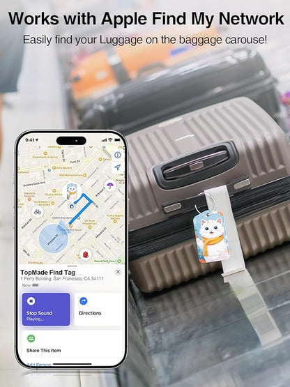 TopMade Smart Luggage Tag with Find My, Premium Leather Luggage Tags for Suitcase, Travel Bags, Backpacks, Anti-Lost Suitcase Tag Tracker for Travel with Privacy Name Card, Rechargeable