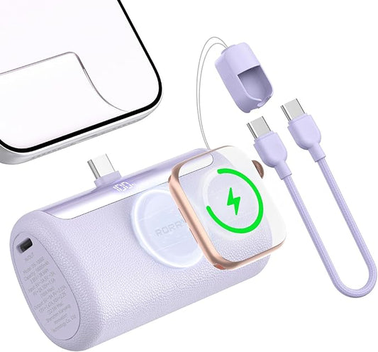 RORRY Mini Portable Charger USB C, 10000mAh PD 22.5W Fast Charging Small Power Bank, Travel Essential Battery Pack for iPhone 17/16/15 Series and Apple Watch Ultra/11/10/9/SE, iPad, Purple