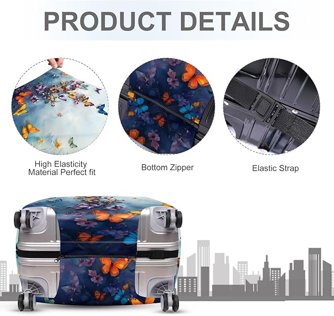 ANNA QUEEN Butterflies & Flowers Luggage Cover, Stunning Floral Butterfly Design, Stretchable, Washable Travel Sleeve for 20-34 Inch Luggage