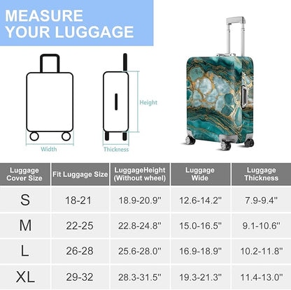 FOREVER QUEEN Green Gold Luxury Marble Luggage Cover Suitcase Protector Suitcase Cover Anti-Scratch,Stretchable Bag Cover Washable Durable Polyester