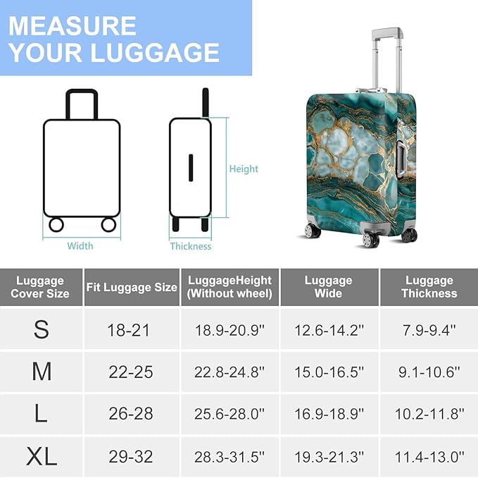 FOREVER QUEEN Green Gold Luxury Marble Luggage Cover Suitcase Protector Suitcase Cover Anti-Scratch,Stretchable Bag Cover Washable Durable Polyester