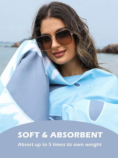 Eunzel 2 Pack Microfiber Beach Towel, Quick Dry Travel Towel Large Sand Free Towel for Beach, Camping, Swim Pool, Gym, Sports& Yoga 71"x32", Shark