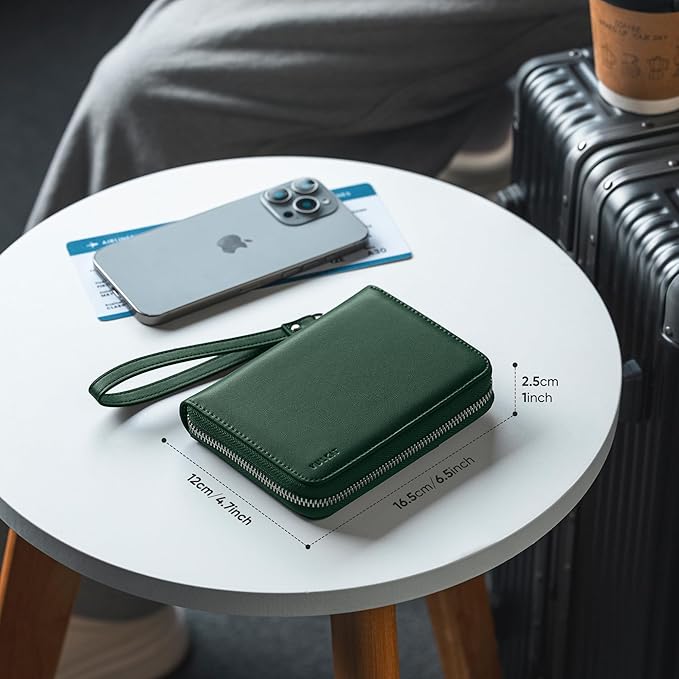 VULKIT Passport Holder for Travel with Airtag Slot, Premium Nappa Leather, RFID Blocking, Zipper Closure with Wrist Strap, Travel Document Organizer