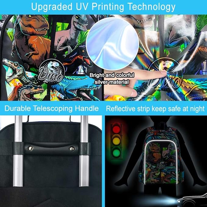 Kids Luggage for Boys and Girls, Cute Dinosaur Unicorn Rolling Wheels Suitcase for Toddler Children