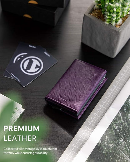VULKIT Pop up Wallet Minimalist Cash Wallets RFID Blocking Leather Smart Credit Card Holder with Magnetic Closure for Men