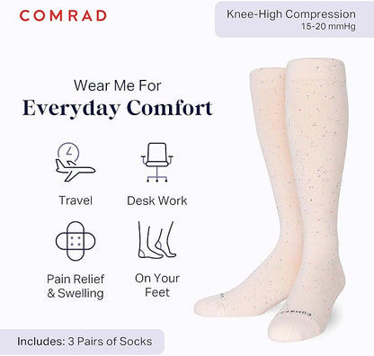 Comrad Recycled Cotton Knee High Socks - 15-20mmHg Graduated Compression Socks - Soft & Breathable Support Socks, Unisex